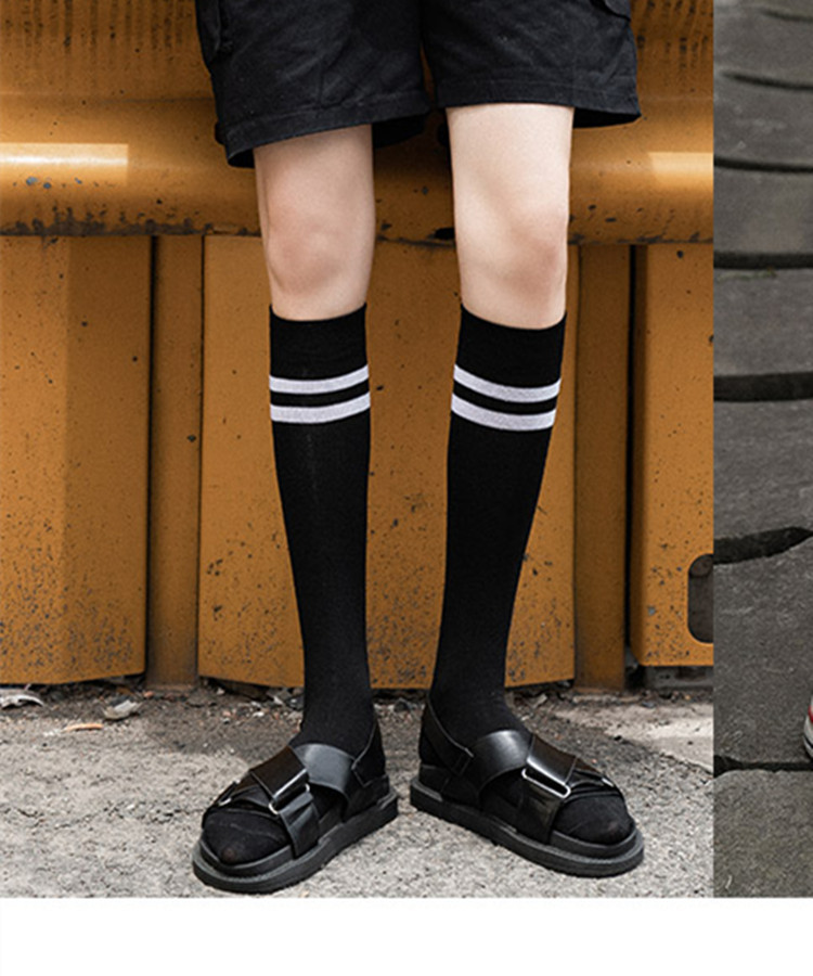 Socks Female 200-pin Female Calf Socks JK Barreled Pure Cotton Socks Piles Of Black Knee-high Tube Socks High School